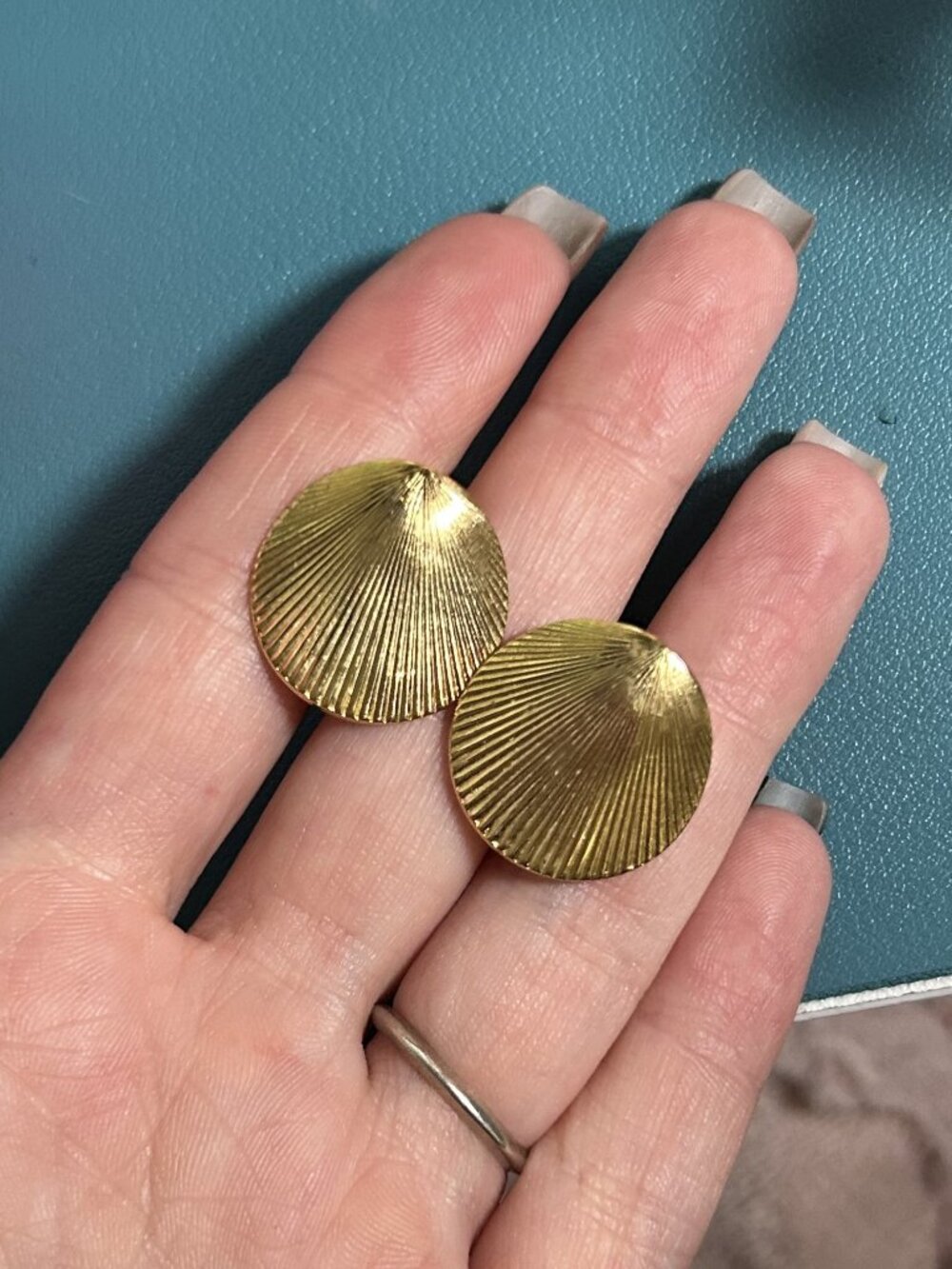 Vintage Monet Gold Shell Clip-On Earrings